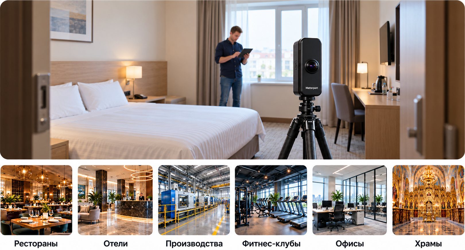 Съёмка 3D-тура камерой Matterport в номере отеля. Направления: рестораны, отели, производства, фитнес-клубы, офисы, храмы